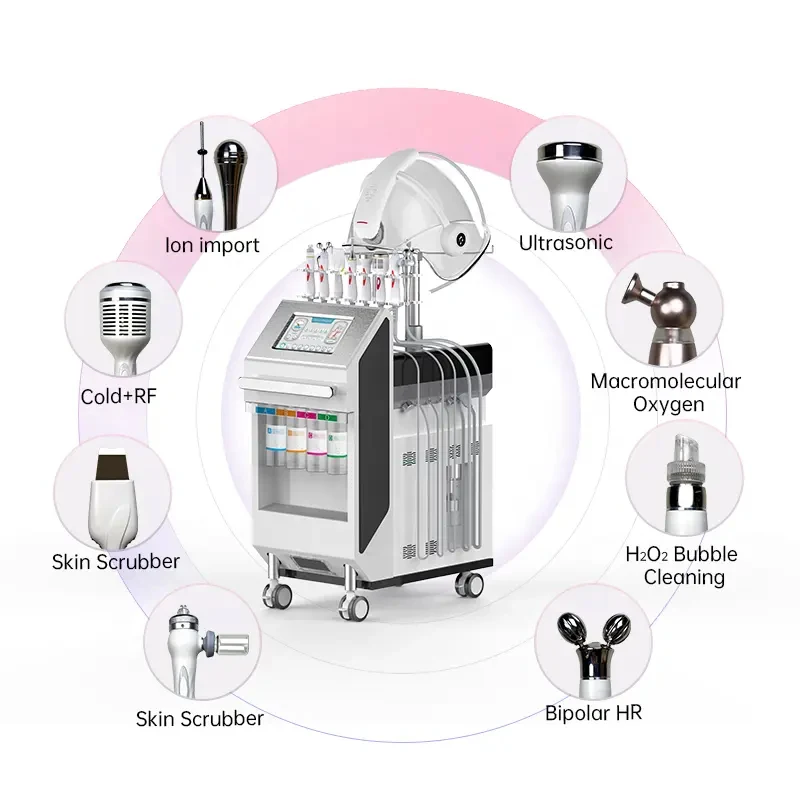 10 in 1 Hydra Skin Management Beauty Machine Facial Deep Cleansing Microcurrent Lifting H2O2 Bubble Professional Spa Equipment