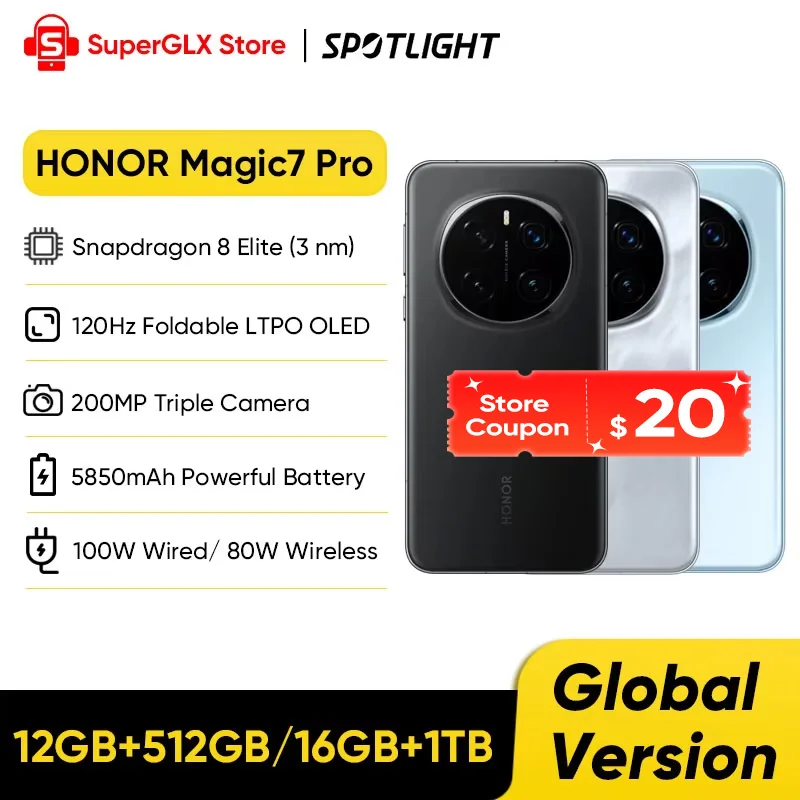 2025 New HONOR Magic7 Pro Global Version 5G Smartphone Magic 7 Pro Snapdragon 8 Elite 6.8'' 120Hz OLED Display 100W Fast Charge