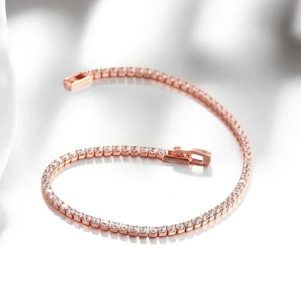 SAIYE Pure 925 Silver Jewelry 18CM Tennis Bracelet 2mm Zirconia Anniversary Gift Real Sterling Silver Bangle Bracelets
