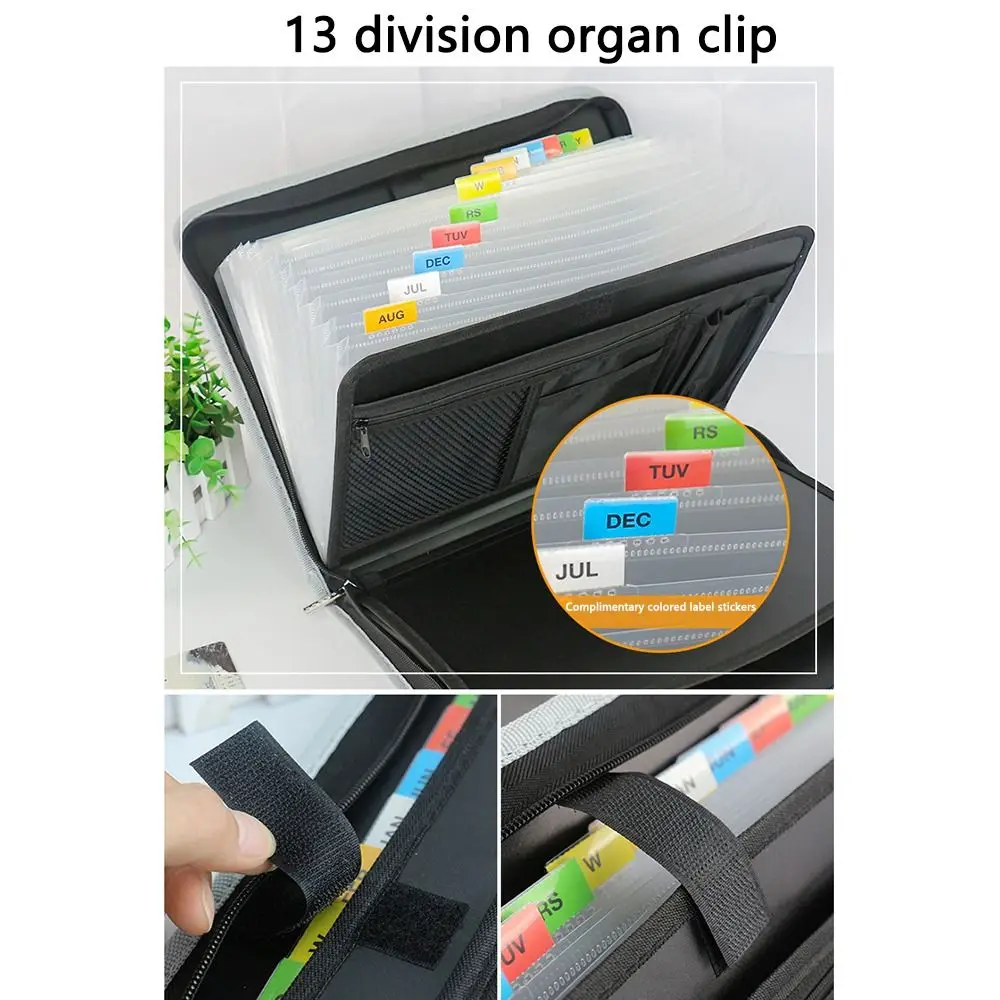 Водонепроницаемый органайзер для файлов «гармошка», безопасная Расширительная папка на молнии с цветными вкладками, вместительная папка для файлов с 13 карманами