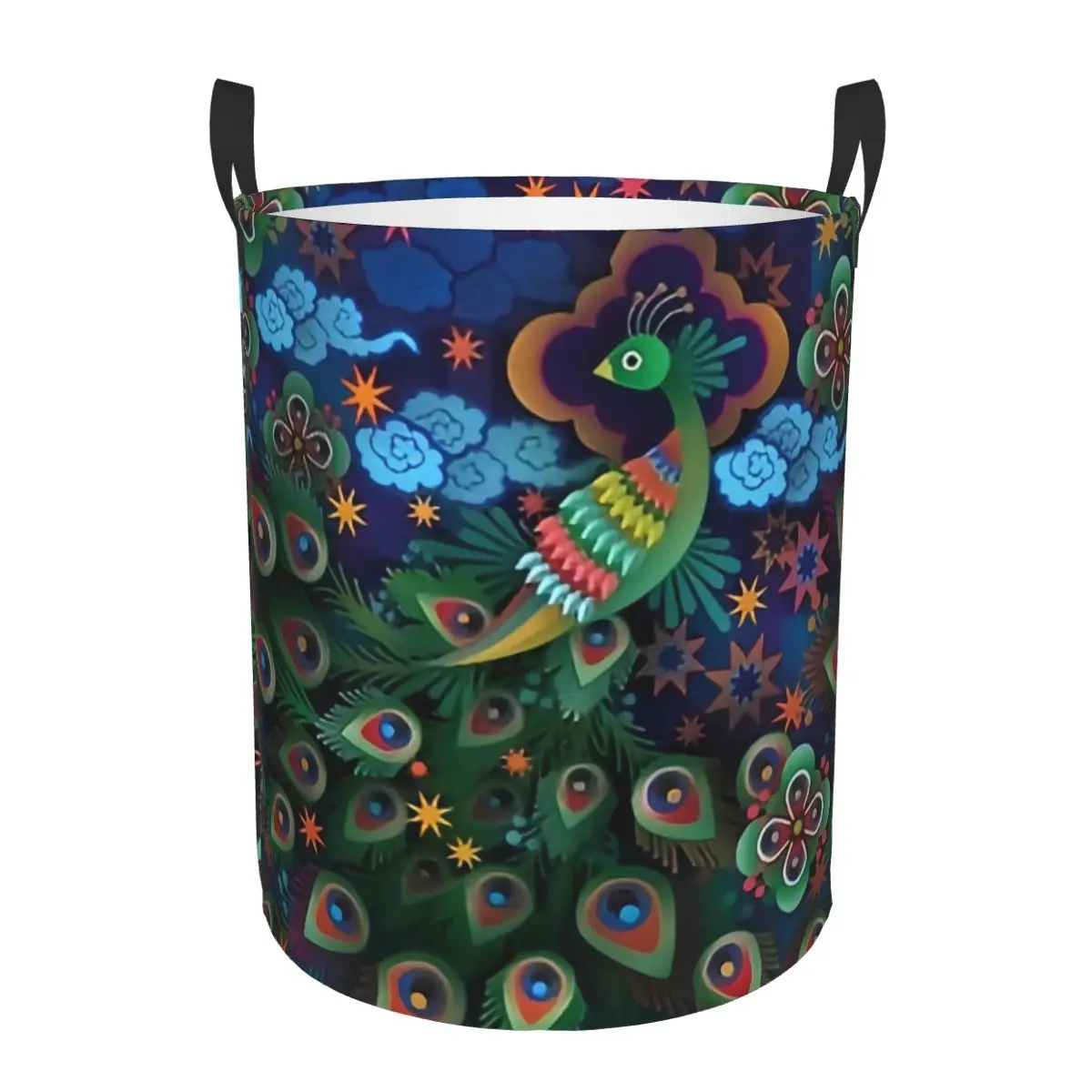 Custom Awesome Peacock Feather Laundry Basket Foldable Large Capacity Clothes Storage Bin Animal    Baby Hamper