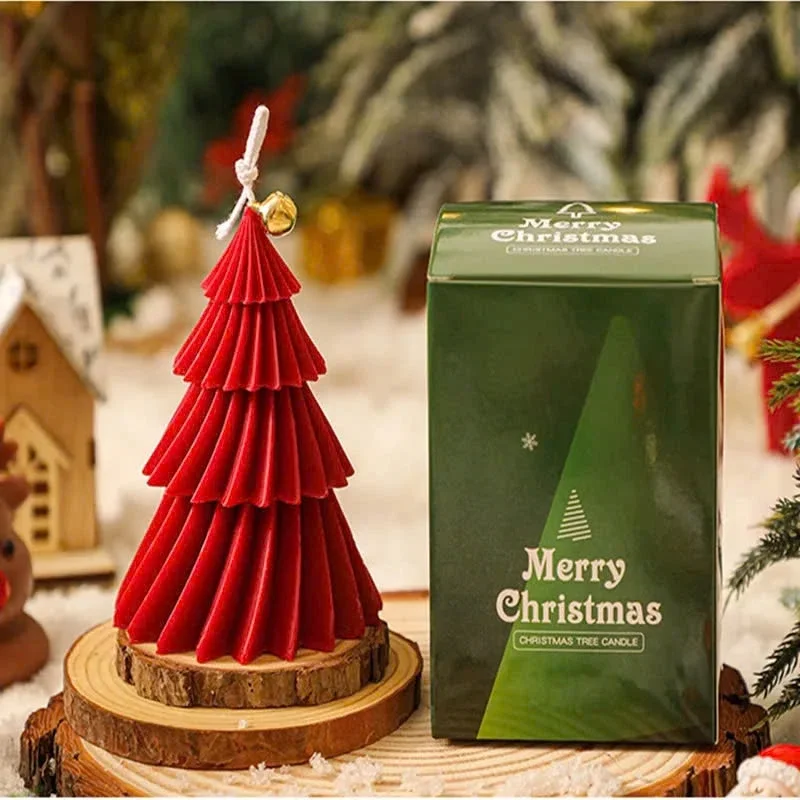 1Pc Spiral Striped Pine Tree Scented Candle Handmade Aromatherapy Candle Ornament For Christmas Holiday Party Gift Hotel
