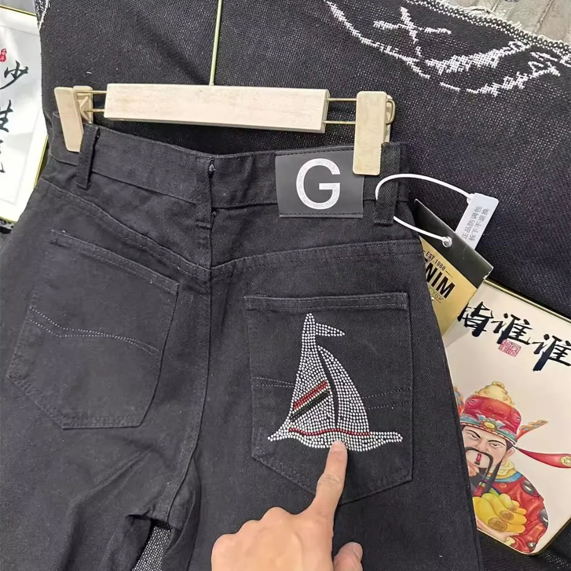 

American Street Vibe Bla Denim Jeans Men's Waed Sails Drill High Street Drag Knife Mildly Spicy Straight Tube Jeans