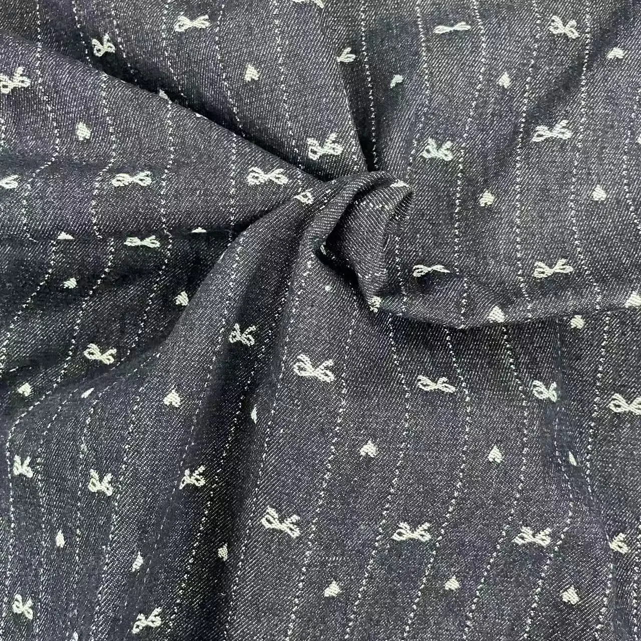 قماش الدنيم مع القلب والقوس الجاكار سميكة غسلها الدنيم لخياطة فساتين ملابس خارجية أكياس السراويل أكياس القبعات DIY بها بنفسك قماش الدنيم #4