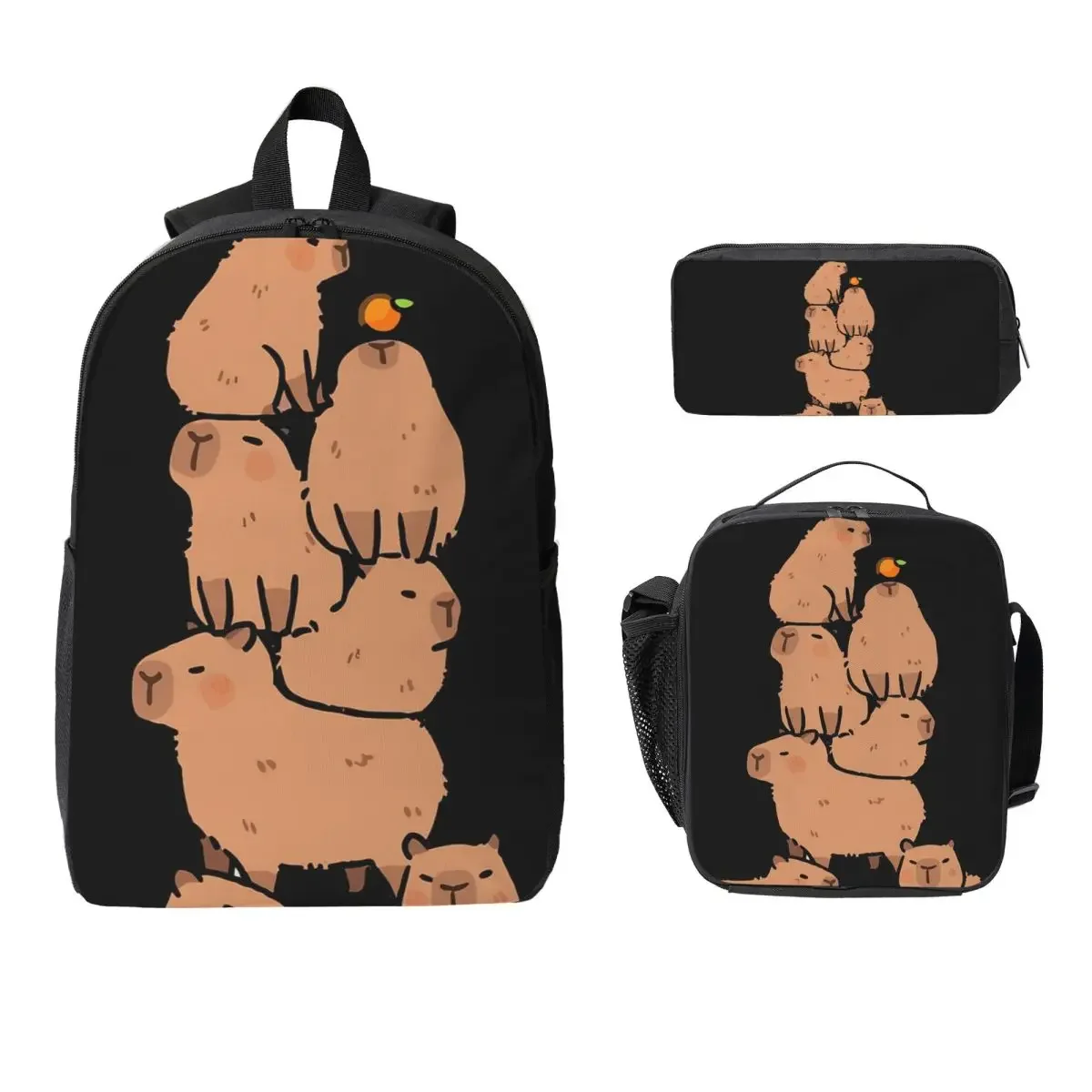 Capybara Is My Spirit Animal Backpack Student BookBag School Bag Computer Shoulder Bags 3ps Insulated Lunch Bag Pencil Case