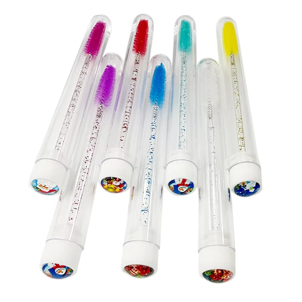 10/50 pz Natale Spazzola Per Ciglia Tubi Estensione Delle Ciglia Mascara Spazzole Bacchetta Sopracciglio Pettine Spoolies Contenitore Applicatori Strumenti