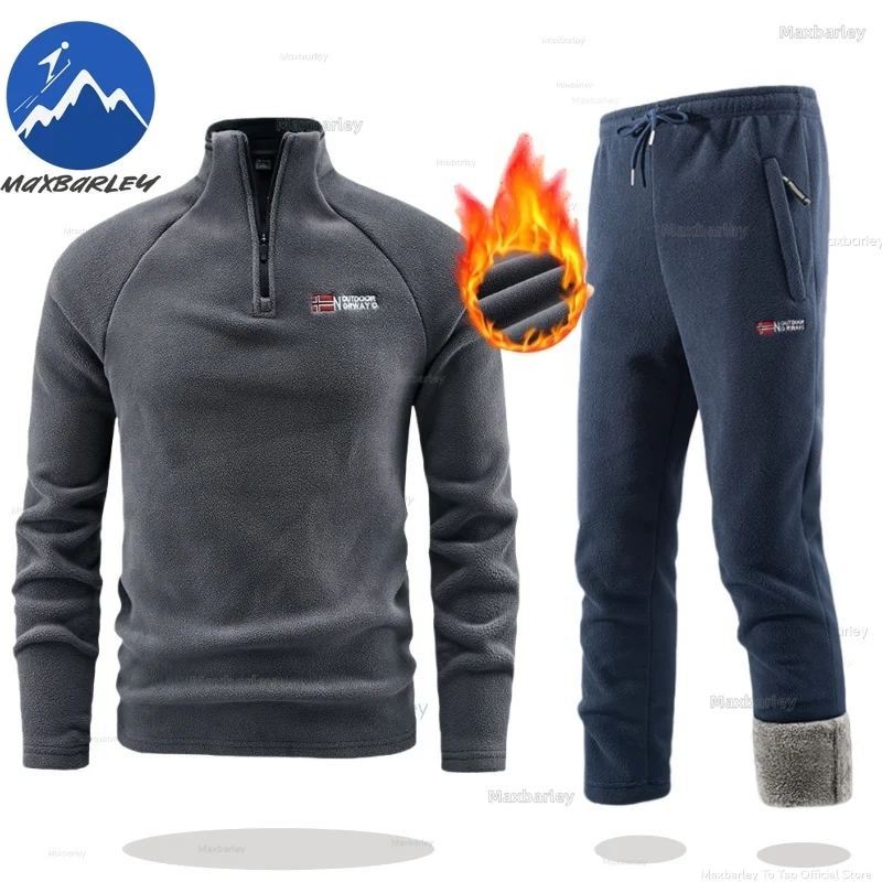 

Зимние флисовые комплекты Maxbarley для мужчин: теплые спортивные костюмы, модные толстовки + брюки, спортивная одежда, комплект для катания на лыжах, утепленный костюм для мужчин