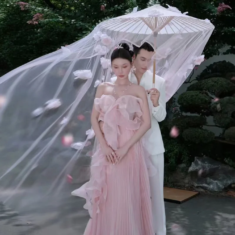 Chinese Cinema Wedding Photography Props White Gauze Sticky Flowers Oil Paper Umbrellas Dance Shows Parasol Decorative Umbrella