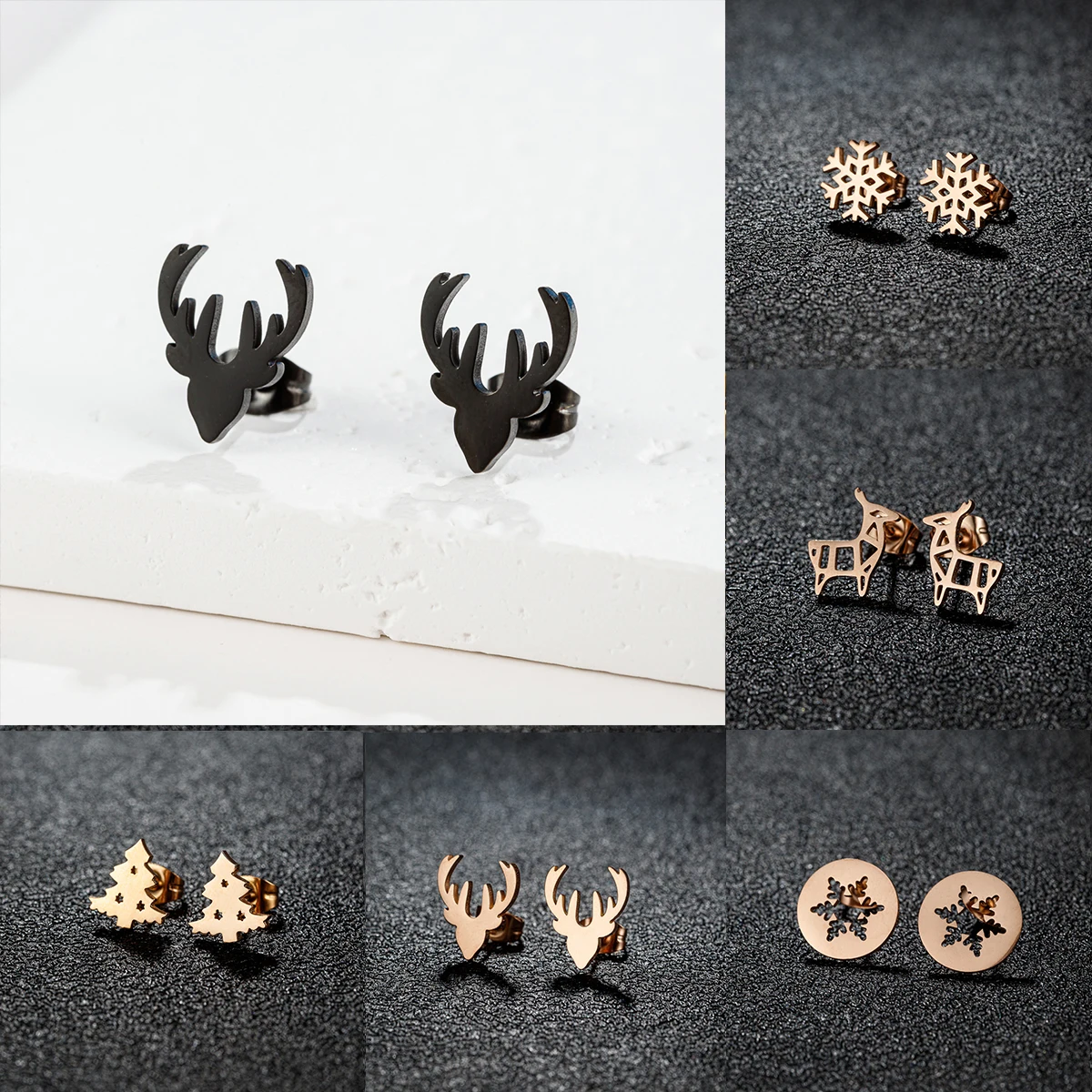 Christmas Series Earrings Women Student Teen Antlers Snow Boots Pattern Gold Plated Stainless Steel Cartilage Piercing Earring