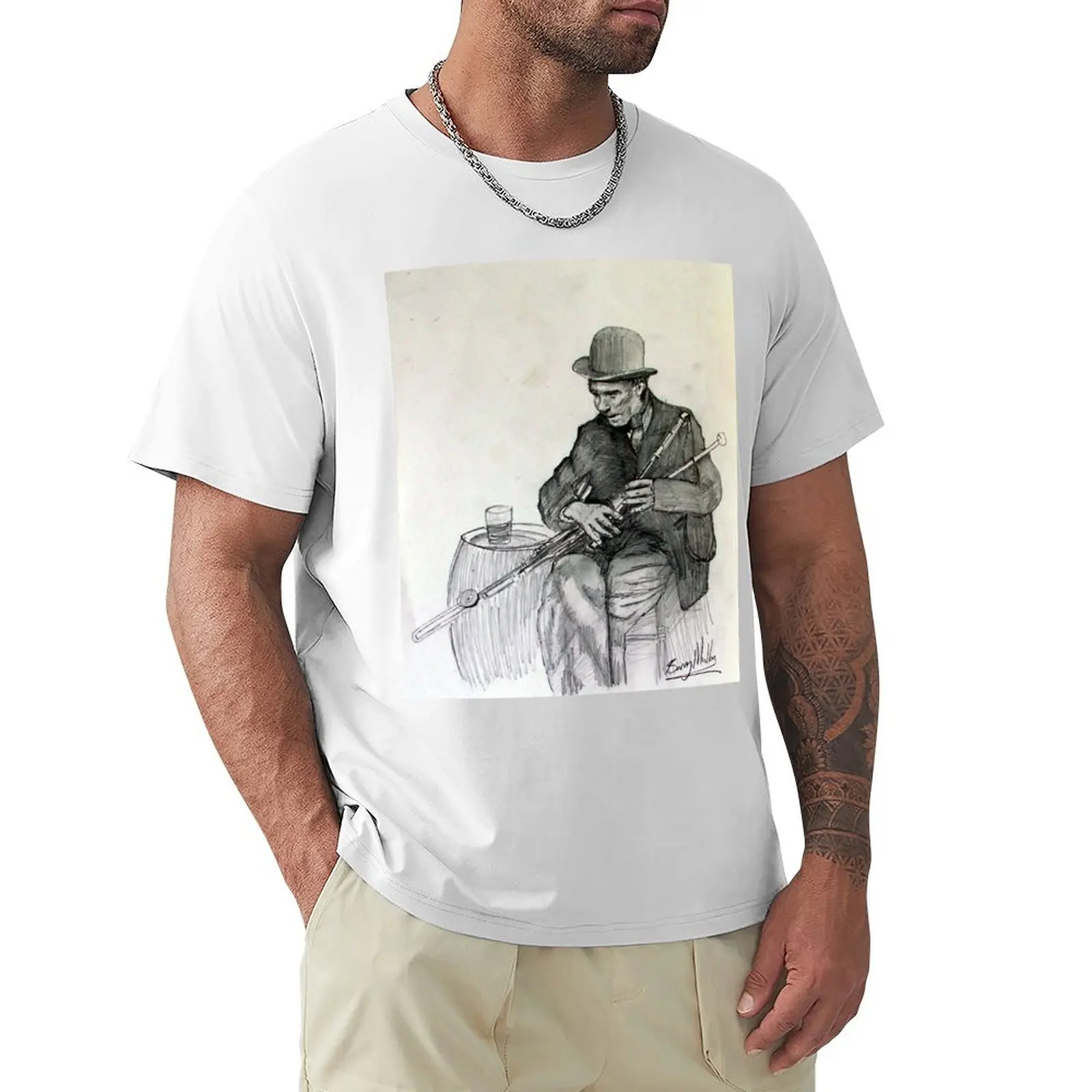 Uilleann Piper Playing Traditional Irish Pipes Folk Music Píobaí Uilleann T-shirt summer clothes fitted t shirts for men