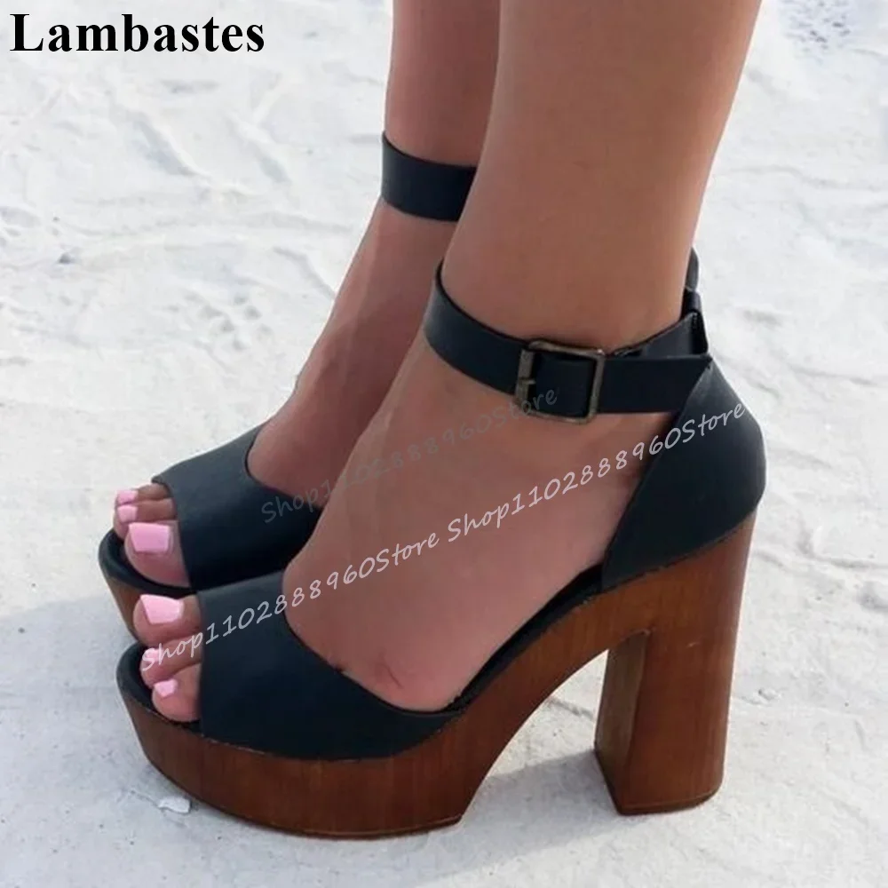 

Black Platform Western Sandals Chunky High Heel Shoes For Women Ankle Buckle Strap Peep Toe 2025 Fashionable Zapatillas Mujer