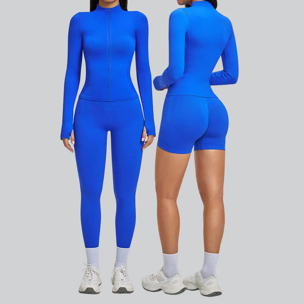 

2PCS Seamless Yoga Suit Sports Set Women's Quick-Drying Gym Sets Tracksuit Running Workout Long Sleeve Jacket Fitness Clothing