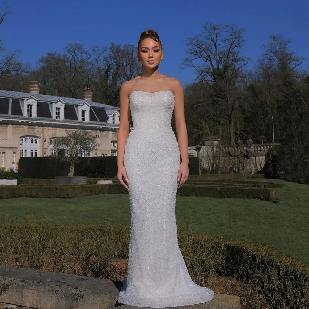 

Luxury Wedding Dresses Brides Shiny Beaded Strapless Sleeveless Sexy Bridal Dress Women Mermaid Wedding Dress 2025 Customized