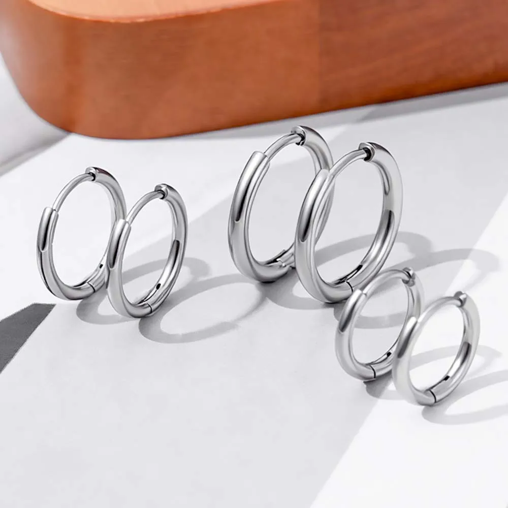 High end thin ring earrings with minimalist style and titanium steel anti allergic buckle for both men and women