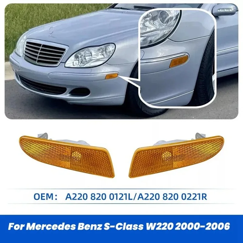 1Pair Side Marker Light (No Bulb) For Mercedes Benz S-Class W220 00-06 Turn Signal Lamp Housing A2208200221 A2208200121