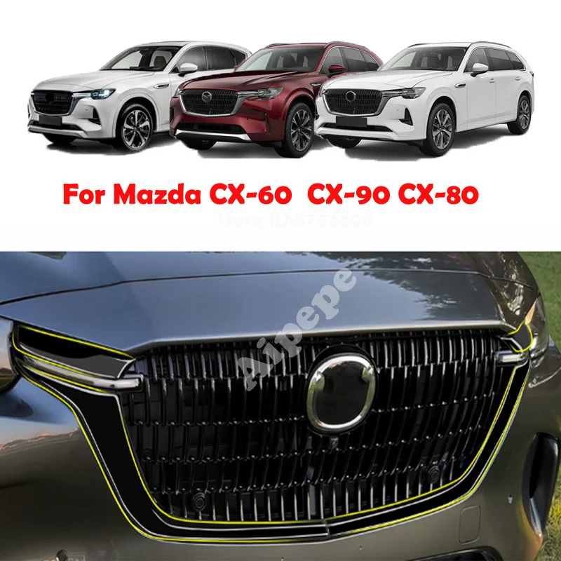 

For mazda CX-90 CX 90 2024 2025 ABS Carbon fiber Car Front Bumper Racing Engine Body Grill Cover Trim Exterior Accessories