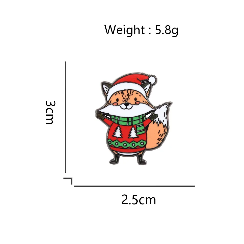 Entzückende Weihnachts-Weihnachtsmann-Fuchs-Emaille-Brosche, Niedliche Winter-Rentier-Pullover-Anstecknadel für Feiertagsparty-Geschenk, Winter-Outfit-Dekoration Zubehör – Detail 2