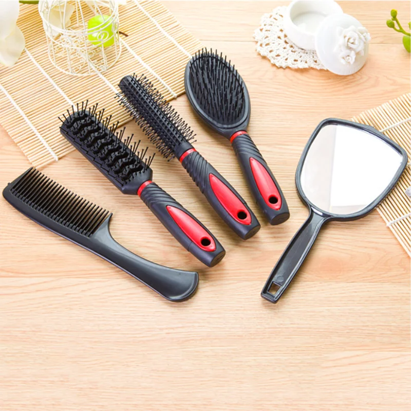 Daily Necessities Mirror Comb Five Piece Set Comb Men's and Women's Full Set Household Plastic Hair Comb Set Hairdressing Tool