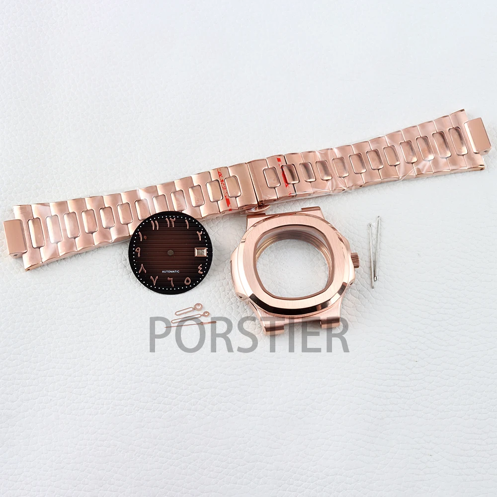 

Rose Gold Square 40mm NH35 Watch Case for Nautilus 29.8mm Dial Green Luminous Hands fit NH35 NH36 NH38 Movement Stainless steel