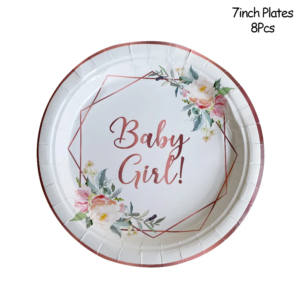 Baby Girl Paper Plates Cups Disposable Tableware Gender Reveals Baby Shower Party Decoration Supplies