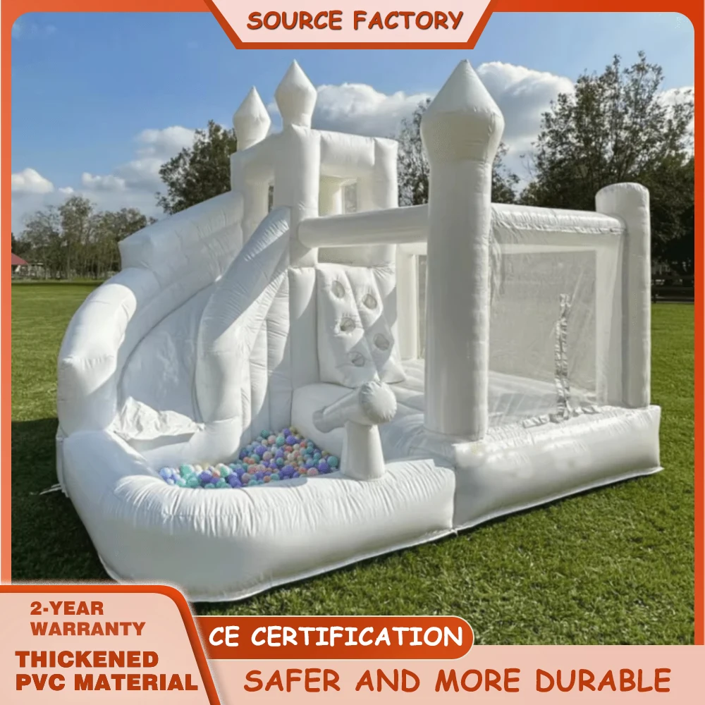 

Ballpit White Inflatable Castle Bounce House with Water Slides, Outdoor Bouncy Combo for Kids and Adults Party Events Children