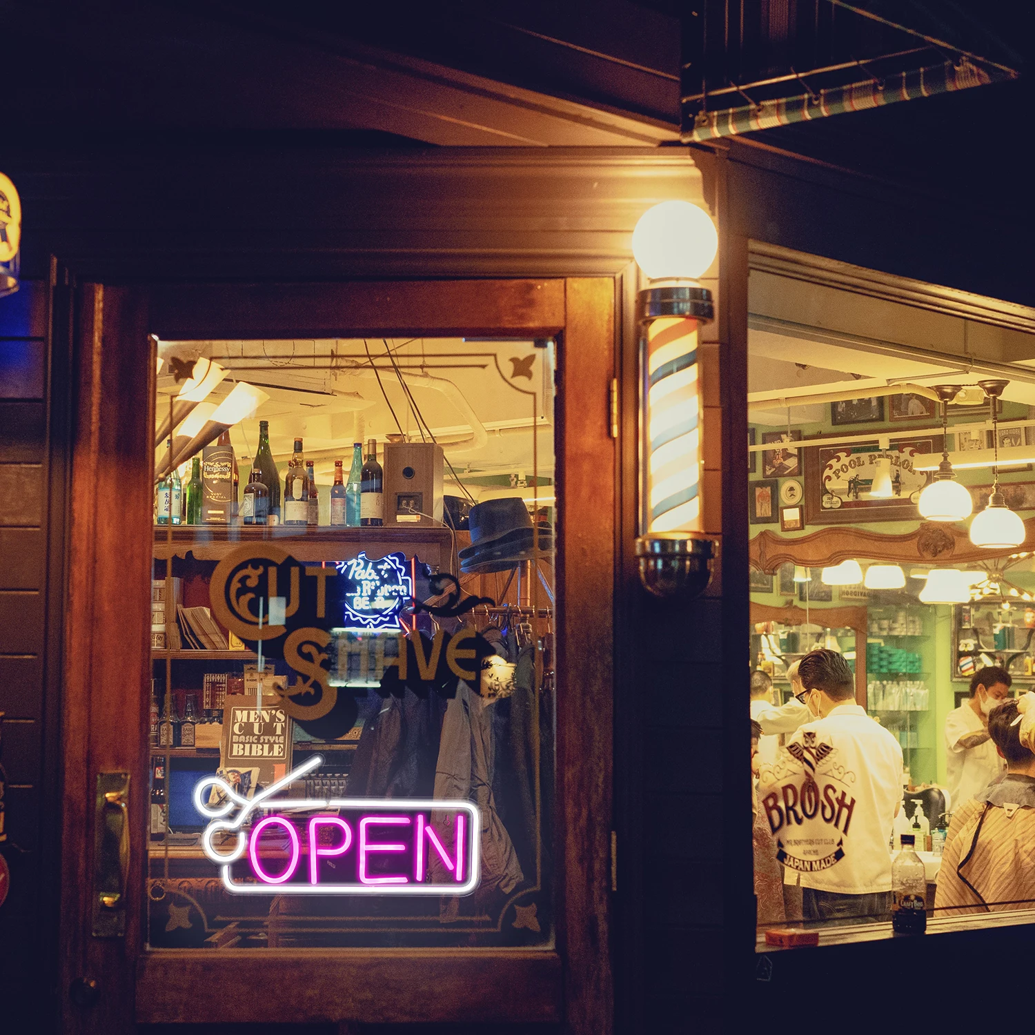 Lampu LED tanda Neon, buka Barbershop, lampu USB desain kreatif Logo gantung seni dekorasi dinding untuk toko tukang cukur toko Salon klub