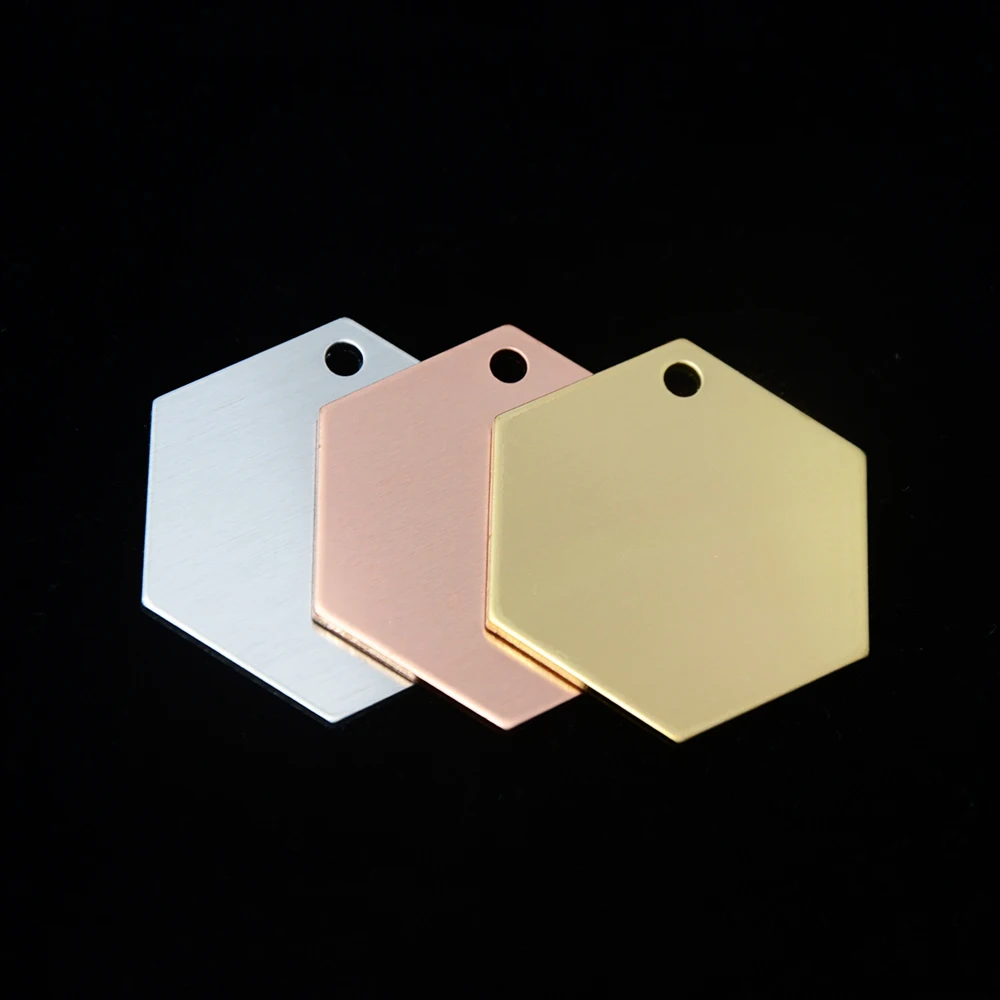 

Metal Hexagon Stamping Blanks Brass Name Plate Aluminum Dog Tags Copper 32mmx37mm