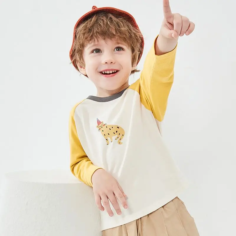 

2023 New Kids Clothes Boys Long Sleeve Crew Neck Spring Autumn Casual All-match Cartoon Contrast Color Spliced All-match Tops