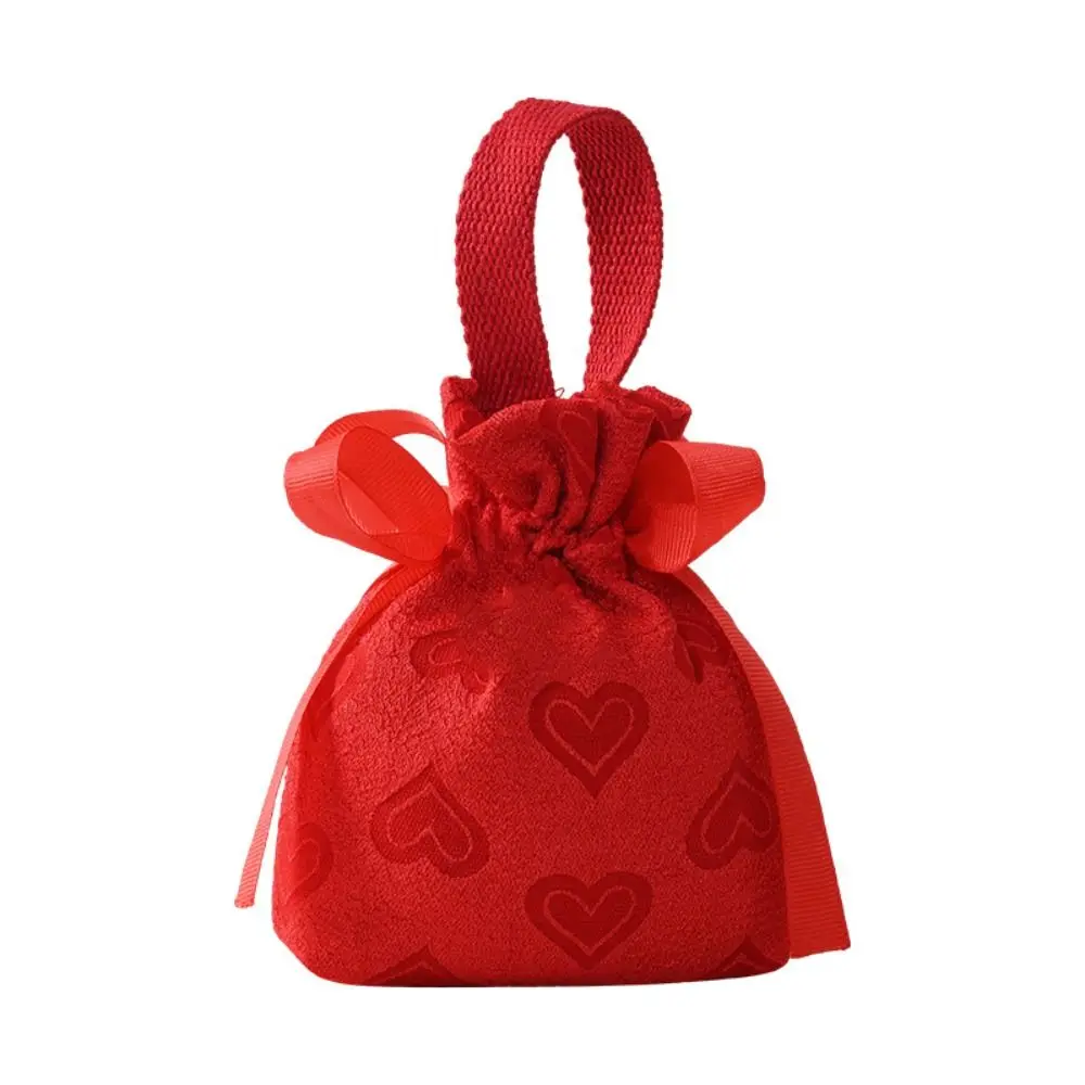 Bolsa de azúcar de boda de corazón de amor de moda, bolso de muñeca de lazo de cinta con asa de estilo coreano, billetera de cubo, bolsa de lona con cordón