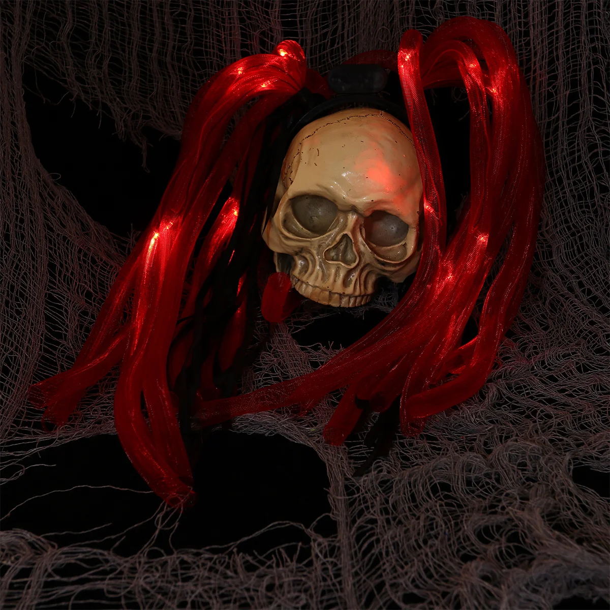 

1pc Led Braid Light Up Hair Headband Flashing Glow Party Accessory Halloween Night Events Red 6 Lights 9 Network Tube Pigtail