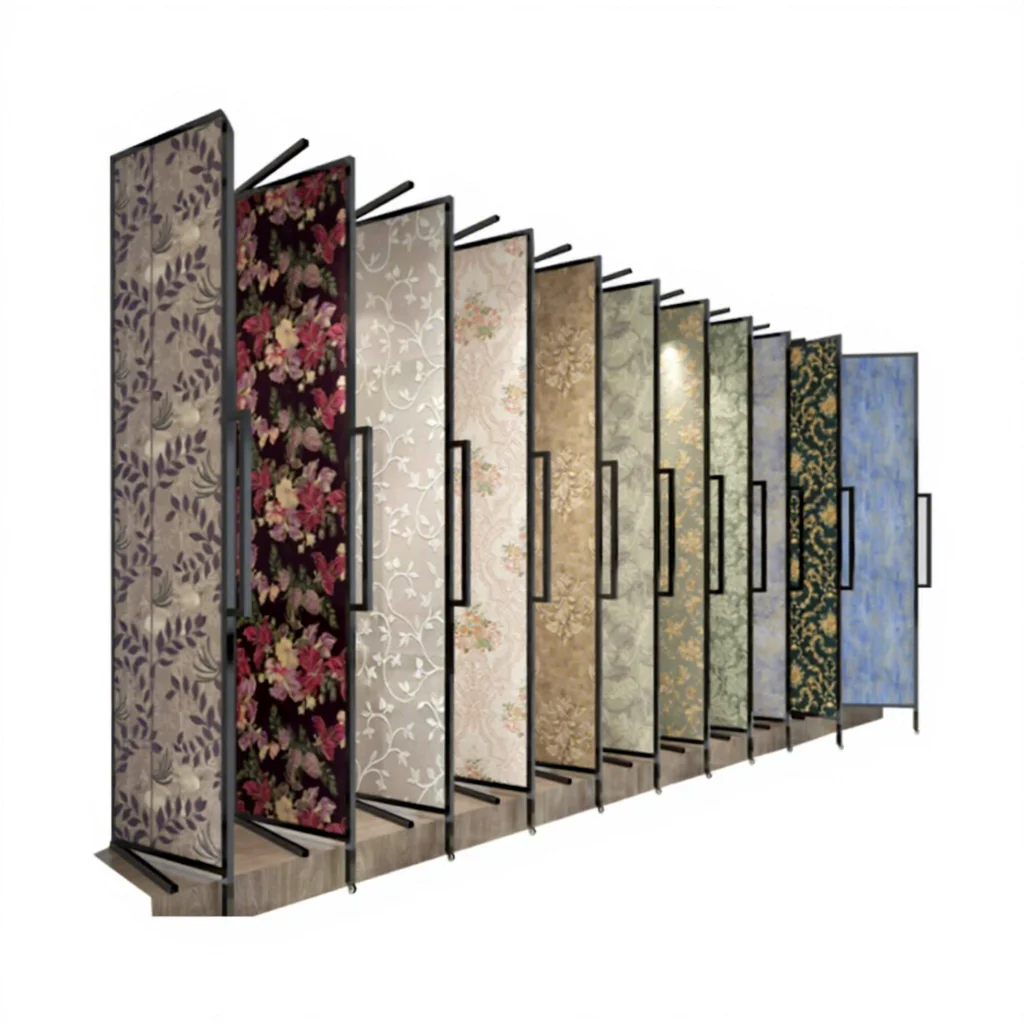 

&c Popular Type Customized Size Wing Type Turning Wallpaper Display Rack Sticker Sample Display Stand for Showroom