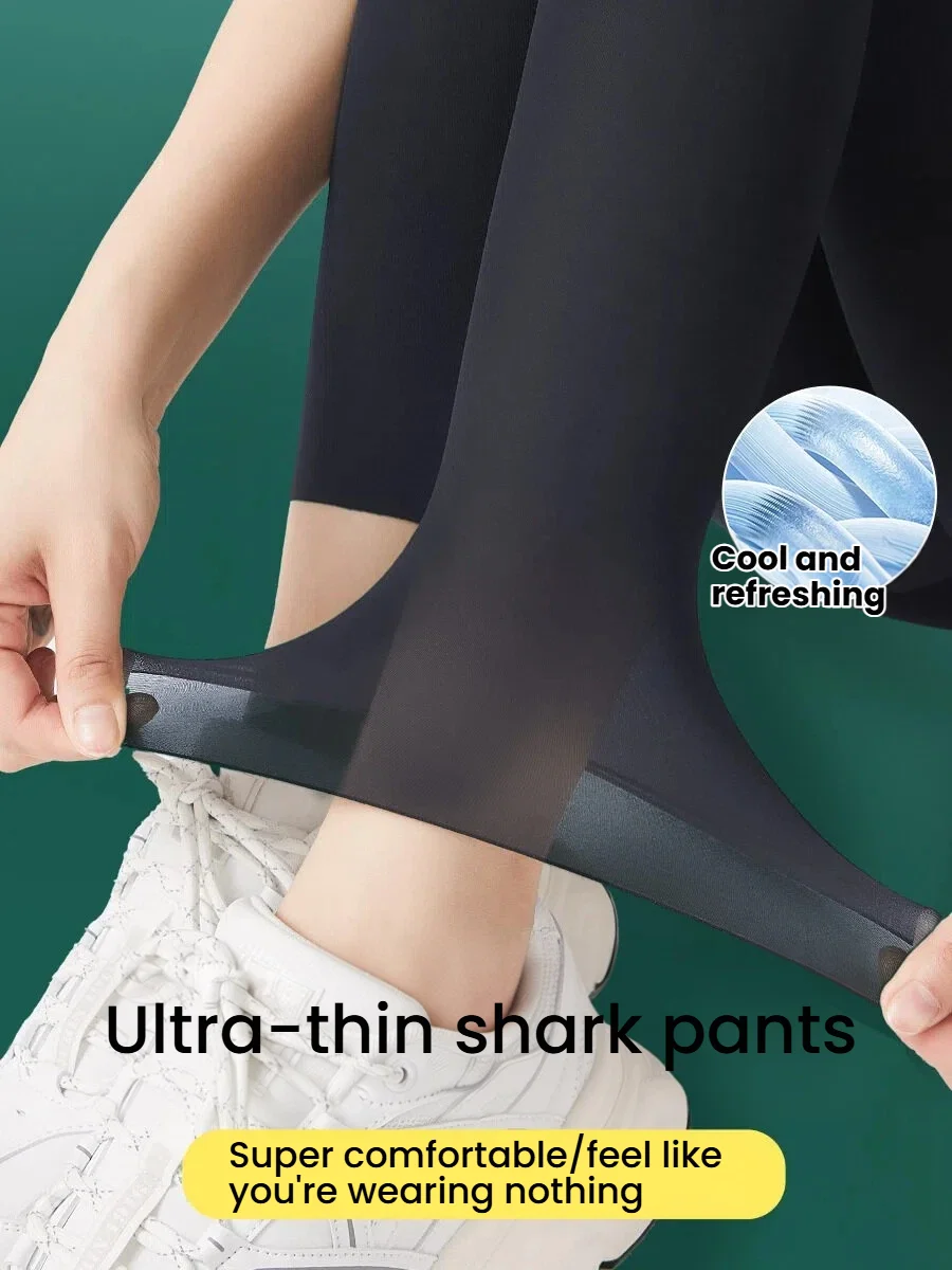 Women Summer Ultra-Thin Ice Silk Shark Pants Sun Protection Yoga Sports Leggings High Elastic Naked Feel Seamless Outer Wear