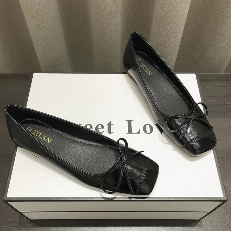 

Женские лоферы с квадратным носком, сандалии с бантом, кожаные туфли Мэри Джейн на плоской подошве, лето 2024, элегантные модельные туфли на плоской подошве, женские сандалии