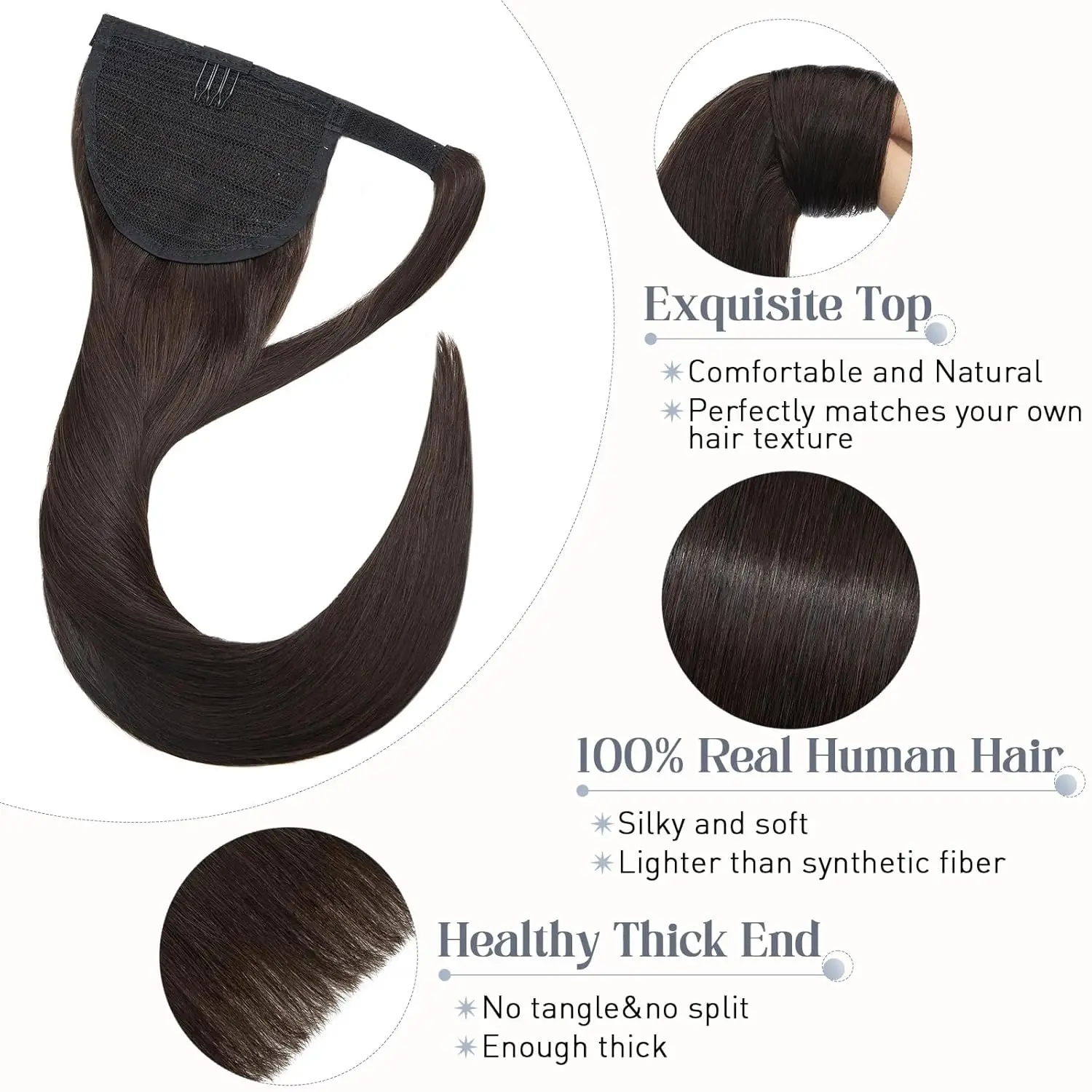 #2 Donkerbruine Rechte Paardenstaart Human Hair Extensions Magic Wikkel Rond Clip In Haarstukjes Paardenstaart Hair Extensions Maagd Haar