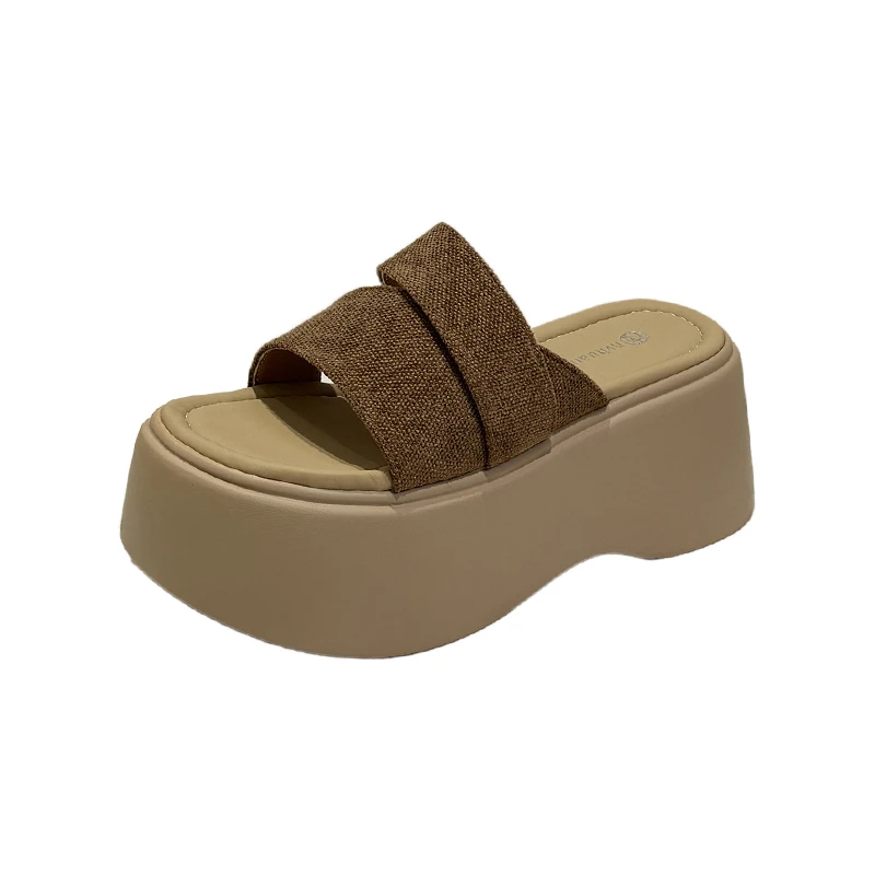 

8cm Women's Casual Shoes Summer Comfortable Non Slip Height Increase Wedge Platform Slippers Women Cowboy Canvas Roman Sandals