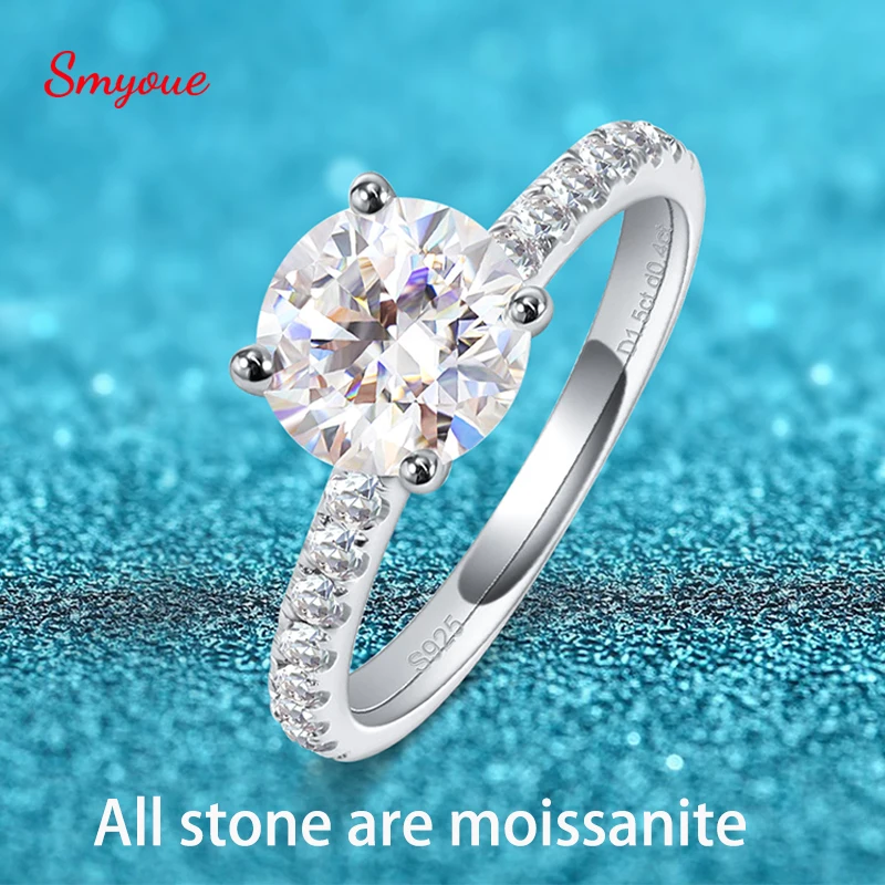 

smyoue 18k plated 1.9CT certified moissanite ring for women D color Classic Sparkling simulated diamond wedding band silver S925