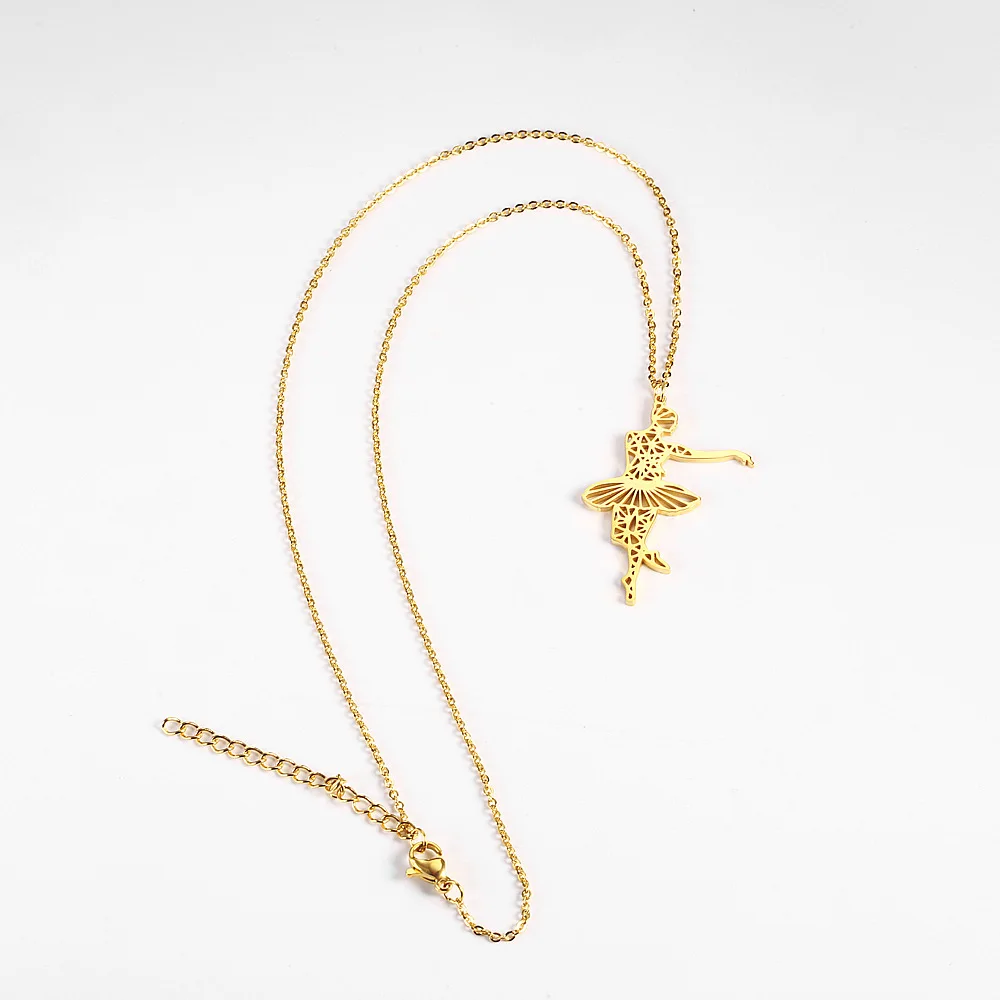 التيتانيوم الصلب حية الباليه راقصة قلادة قلادة الرقص فتاة الذهب الجوف صورة المرأة المجوهرات #4