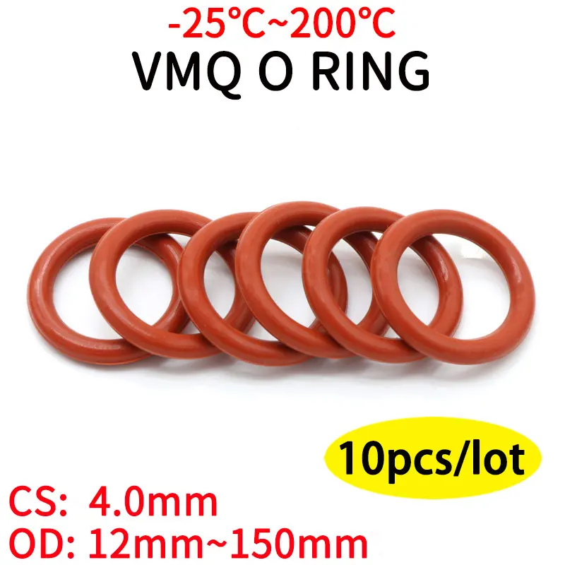 

10pcs Red VMQ Silicone Ring Gasket CS 4mm OD 15 ~ 80mm Silicon O Ring Gasket Food Grade Rubber o-ring vmq assortment hvac tools