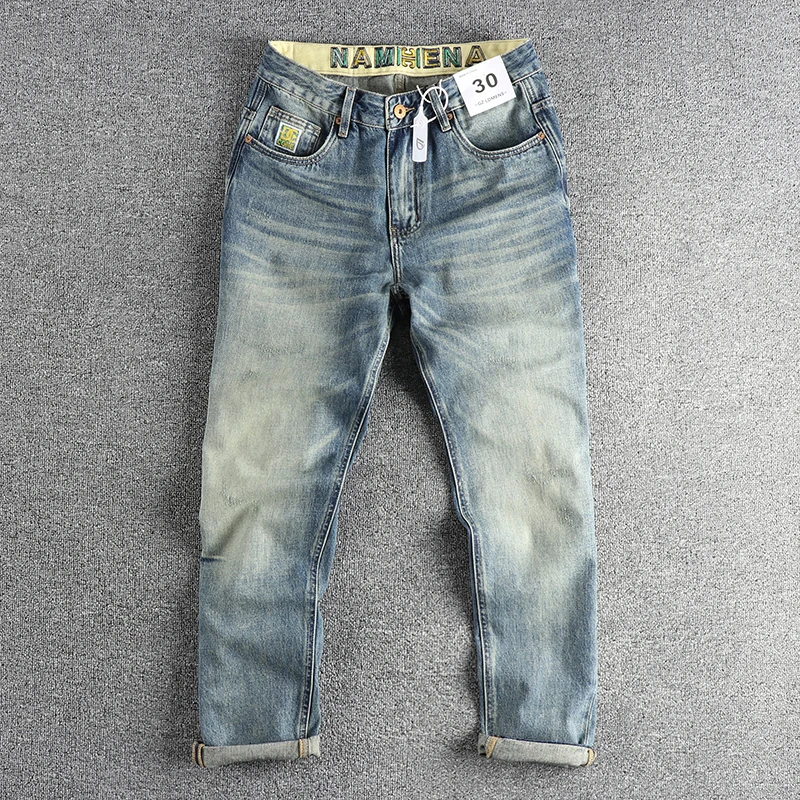 

Retro Washed Embroidered Loose Straight Leg Men's Jeans Vintage Style Comfortable Casual Long Pants Street Fashion