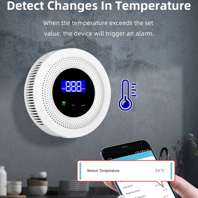 Eleopard Tuya WiFi Natural Gas Leakage Sensor Combustible Smart LPG Gas Leakage Detector Smart Life Security Protection Alarm