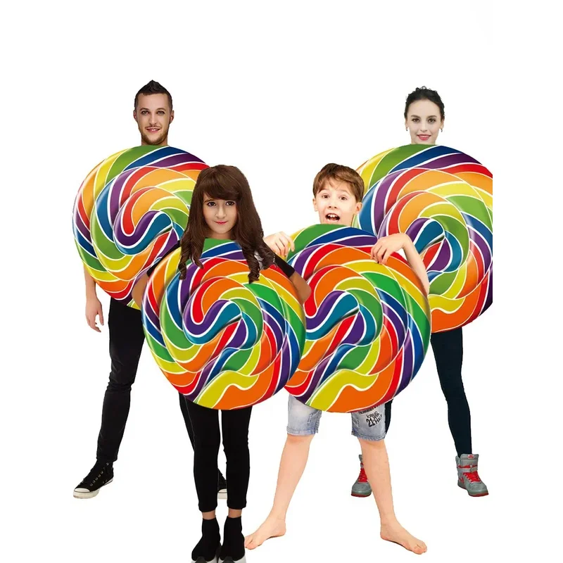 

Adult Kids Candy Cosplay Costume Rainbow Candy Fancy Dress Tunic Halloween Party Cosplay Costume Stage Performance Costumes