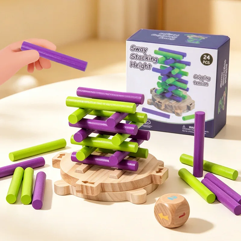 Wooden Sway Stacking Height Balance Board Game Kid Balance Sticks Peg Challenge Sensory Integration Family Interactive SocialToy