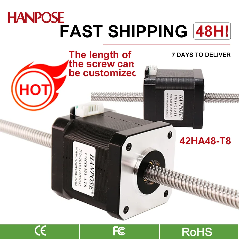 

hanpose 42 Series similar cylinder movement 42HA48-T8 2-phase 4 wire body 48mm for 3D printer through screw stepper motor nema17