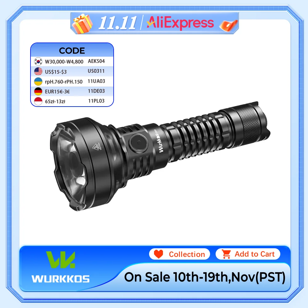 

Wurkkos TD01 21700 Rechargeable Tactical Flashlight LED USB-C 2200Lm Torch PMMA Lens Throw 1039M IPX8 Waterproof EDC Tail Switch