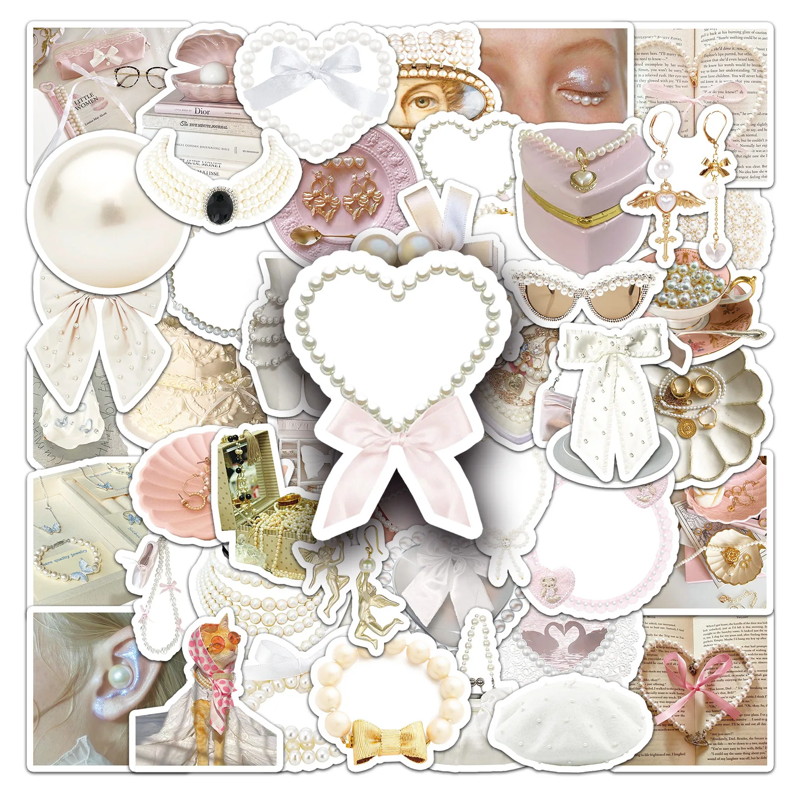 

50PCS Pearl Jewelry Necklace Sticker Instagram Style Girly Heart Graffiti Decoration Laptop iPad Waterproof Sticker Kids Toy