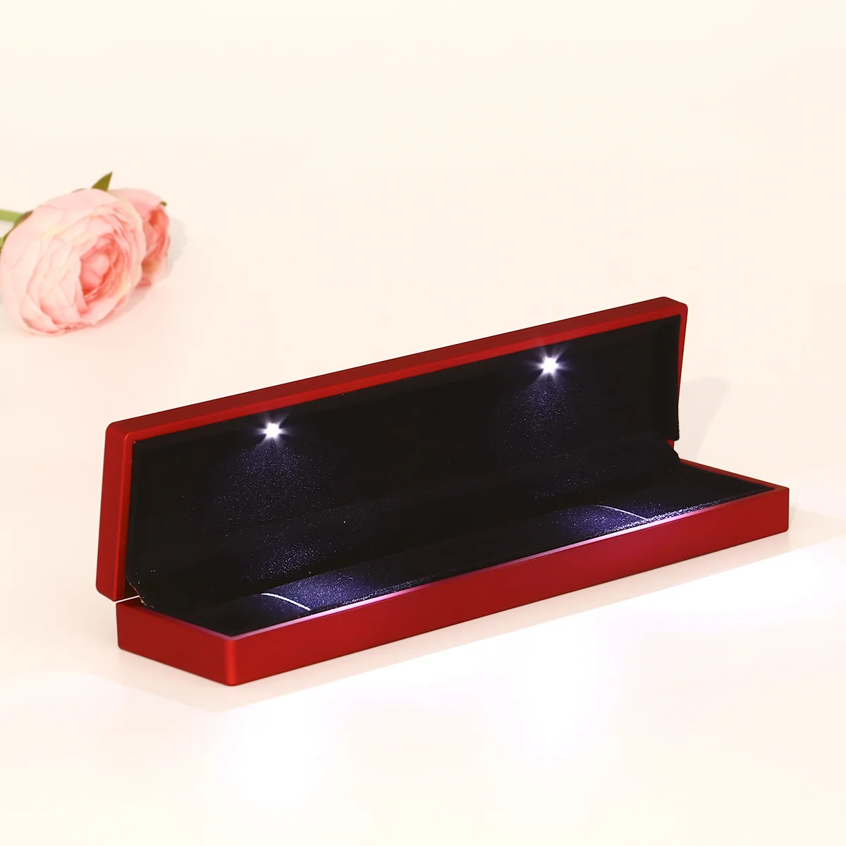 Led Jewelry Box Lighted Dustproof Waterproof Rubber Material Durable Elegant Design Gift For Necklace Ring Storage Display Red