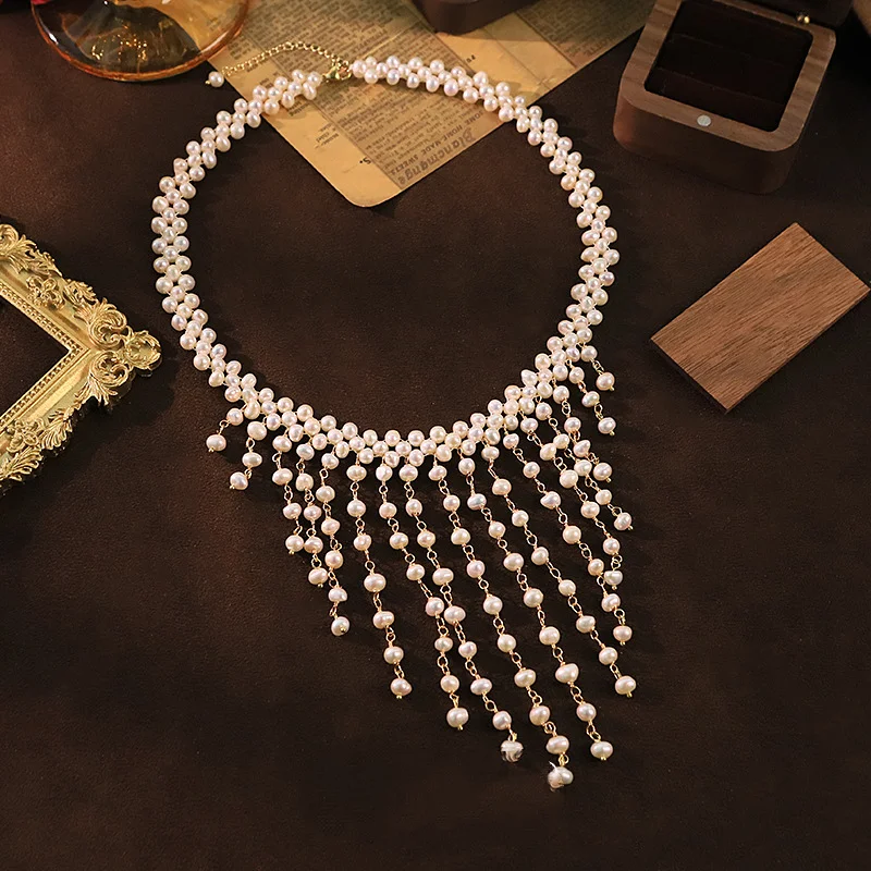 

Original Design Freshwater Pearl Multi-Layered Braided Tassel Necklace for Women Fashion Versatile Collar Chain Jewelry Gifts