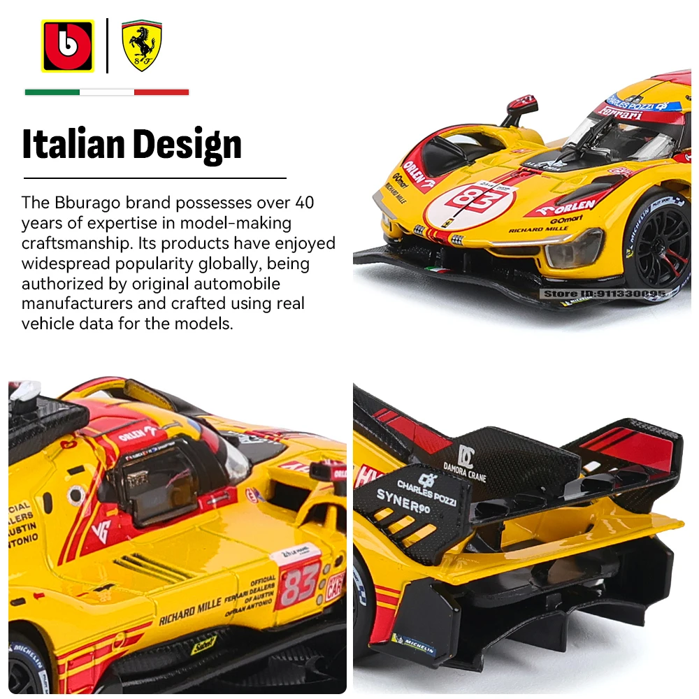 Bburago 1:43 Le Mans Ferrari 499P 2024 488 250 512 véhicule de luxe en alliage moulé sous pression voitures de traction modèle jouet Collection cadeau