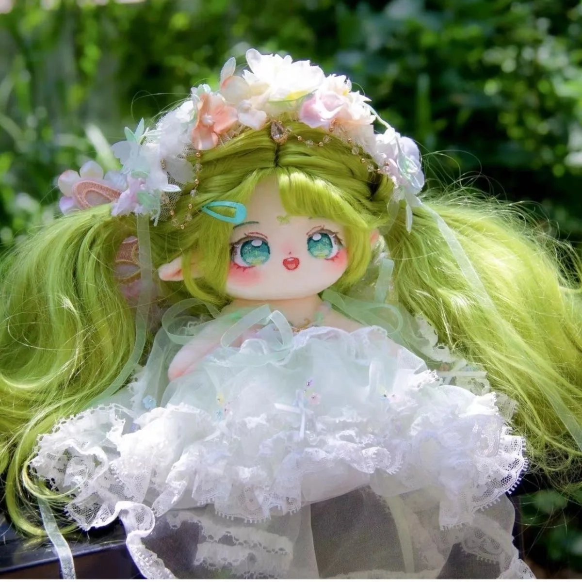 Original Lolita Green Soft Silk Wig Girl Plush 20cm 28cm Doll Body Toy Game Cosplay Anime Bag Accessories Decor Cute PDD