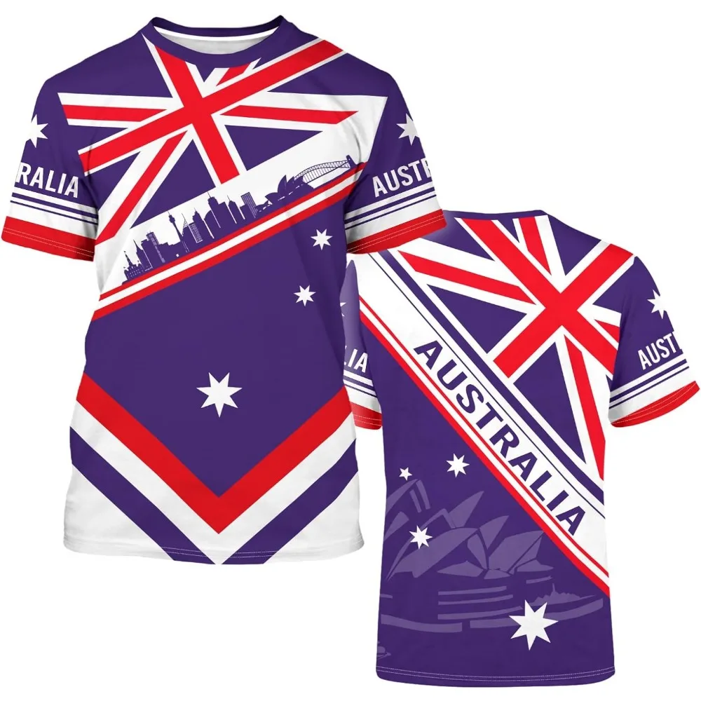 BJU Australian Flag T-Shirt Crewneck Tee 3D Printed Short Sleeve Loose Casual Unisex